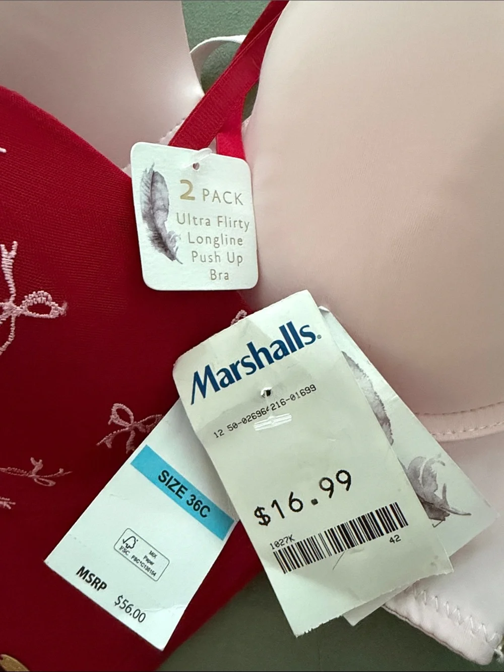 Red Bow-Print Longline Bra and Light Pink Strapless Longline Bra - Set of 2